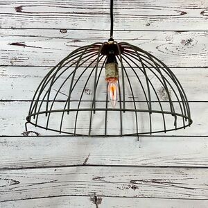 Vintage Industrial Metal Basket Pendant Light 17"
